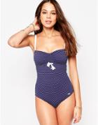 Sunseeker Swimsuit In Polka Print - Midnight