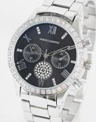 Asos Design Bracelet Watch With Black Face And Crystals In Silver Tone