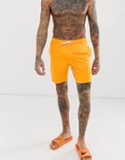 Asos Design Swim Shorts In Bright Orange Mid Length - Orange