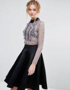 Rd & Koko Long Sleeve Lace Top With Ruffle Detail - Purple