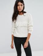 Brave Soul Tassel Front Sweater - Cream
