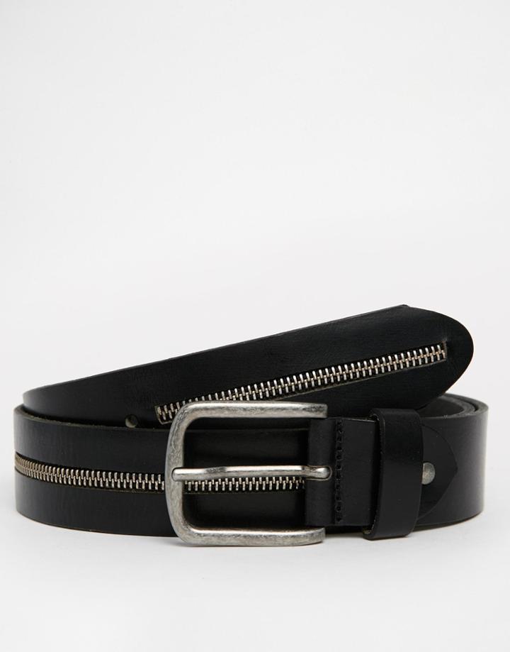 Jack & Jones Zip Leather Belt - Black