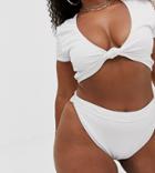 South Beach Curve Exclusive Mix And Match Ribbed High Waist Bikini Bottom In White
