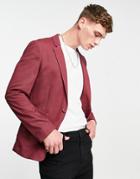 Asos Design Skinny Soft Tailored Suit Jacket In Burgundy Jersey
