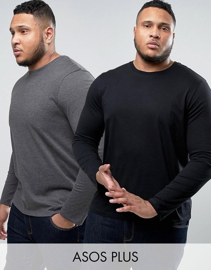 Asos Plus 2 Pack Long Sleeve T-shirt Save - Multi