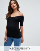 Asos Maternity Top With V Neck Bardot - Black