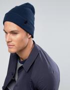 Selected Homme Leth Beanie In Navy - Navy