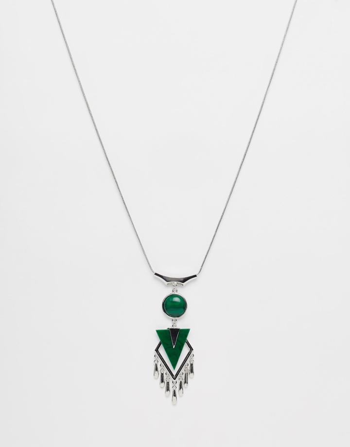 Asos Triangle Tassel Necklace - Green