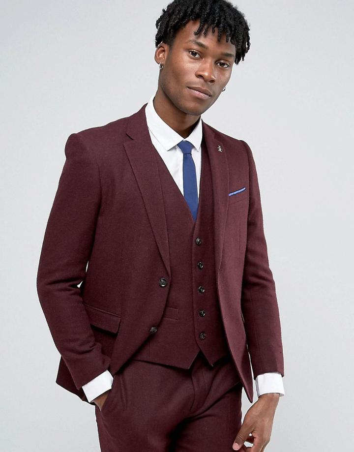 Original Penguin Formal Deep Burgundy Twill Suit Jacket - Red