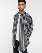 Asos Design Oversized Stripe Shirt In Longline-green