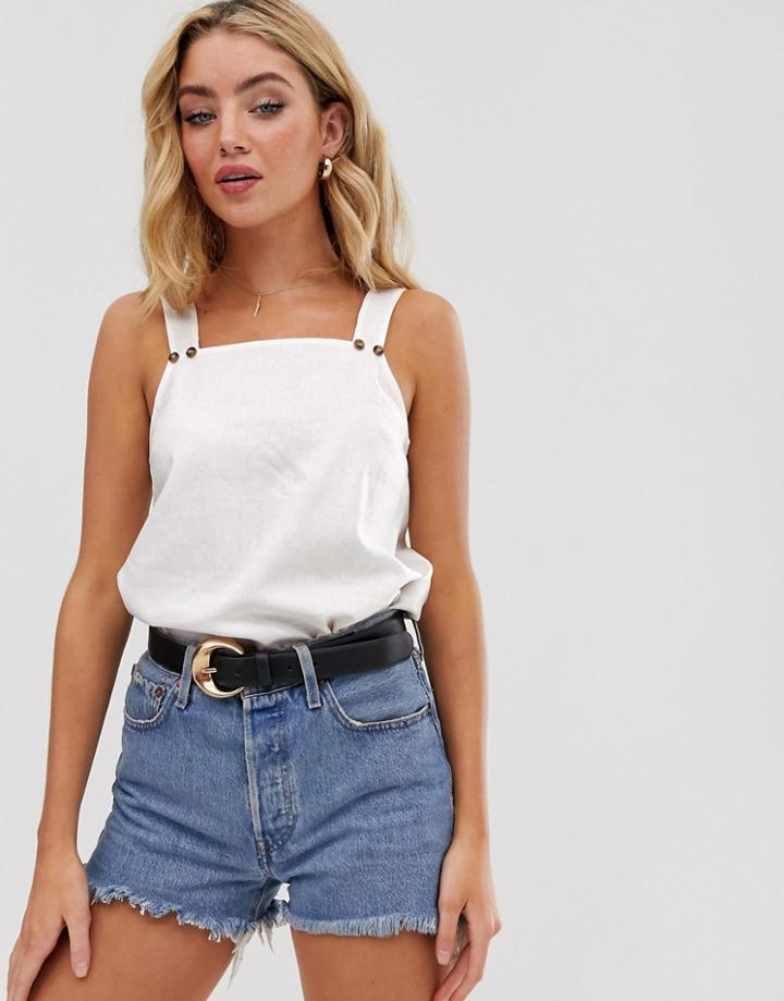 Asos Design Sleeveless Sun Top With Button Detail-white