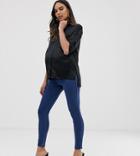 Asos Design Maternity Pull On Jeggings In Mid Wash Blue With Under The Bump Waistband-black