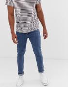Asos Design Super Skinny Jeans In Retro Mid Wash-blue
