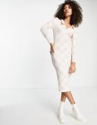 I Saw It First Checkerboard Midi Dress In Cream-white