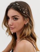 Asos Design Back Hair Crown With Shells And Pearl And Crystal Detail In Gold Tone - Gold