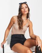 River Island Ribbed Metallic Tank Top In Rose Gold