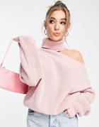 In The Style X Billie Faiers Cut Out Shoulder Sweater In Pink
