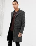 Allsaints Wool Overcoat In Charcoal Check - Black