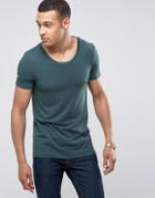 Asos Muscle Fit T-shirt With Scoop Neck And Stretch In Green - Green