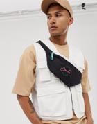 Asos Design Cross Body Fanny Pack In Black With Cali Embroidery And Contrast White Zip