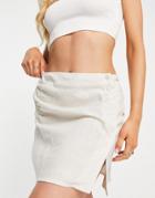 Asos Design Wrap Linen Mini Skirt With Buttons In Natural Fleck-neutral