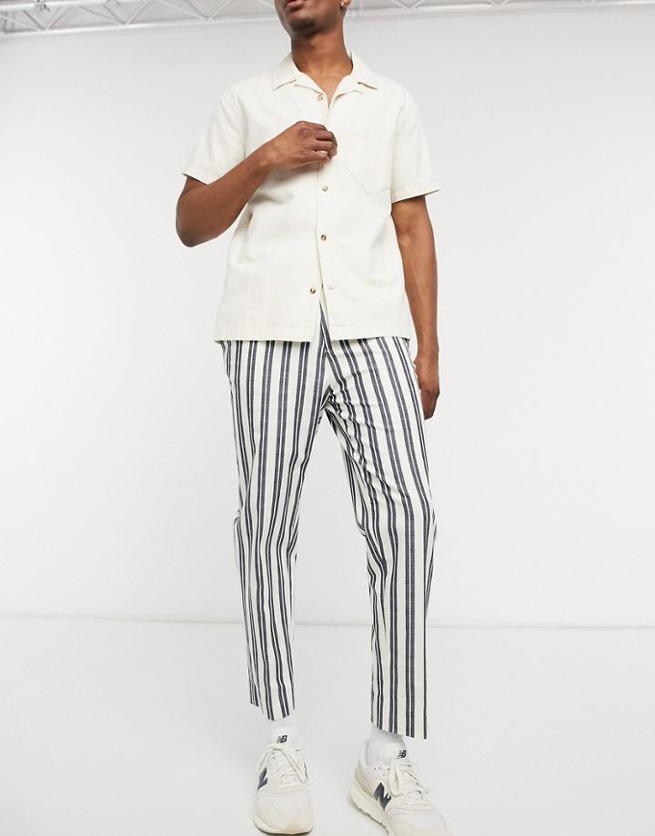 Asos Design Tapered Smart Pants In White And Navy Stripe