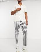 Asos Design Tapered Smart Pants In White And Navy Stripe