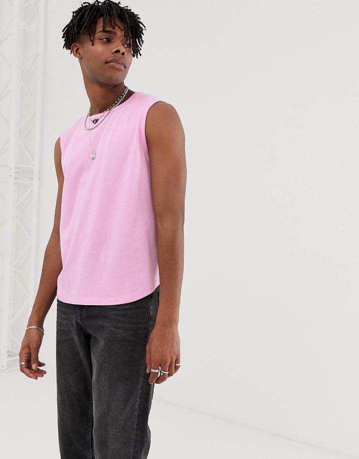 Asos Design Cropped Tank In Pique In Pink