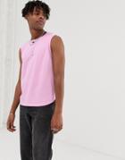 Asos Design Cropped Tank In Pique In Pink
