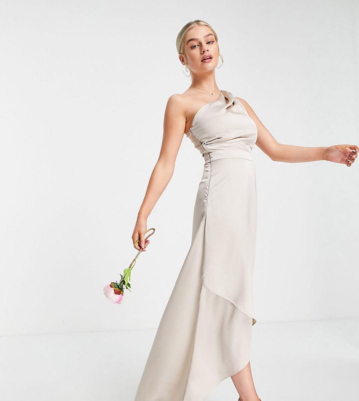 Tfnc Petite Bridesmaid One Shoulder Maxi Dress In Mink-pink