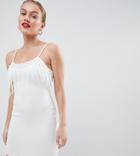 Flounce London Petite Mini Dress With Tassel Detail In White - White
