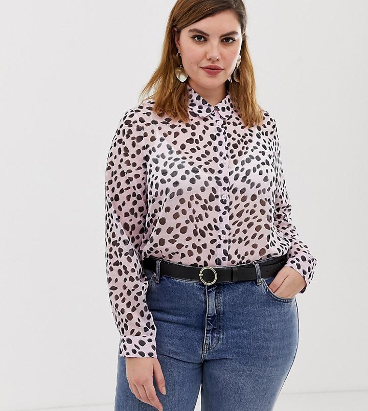 Glamorous Curve Relaxed Shirt In Damlmatian Print-purple