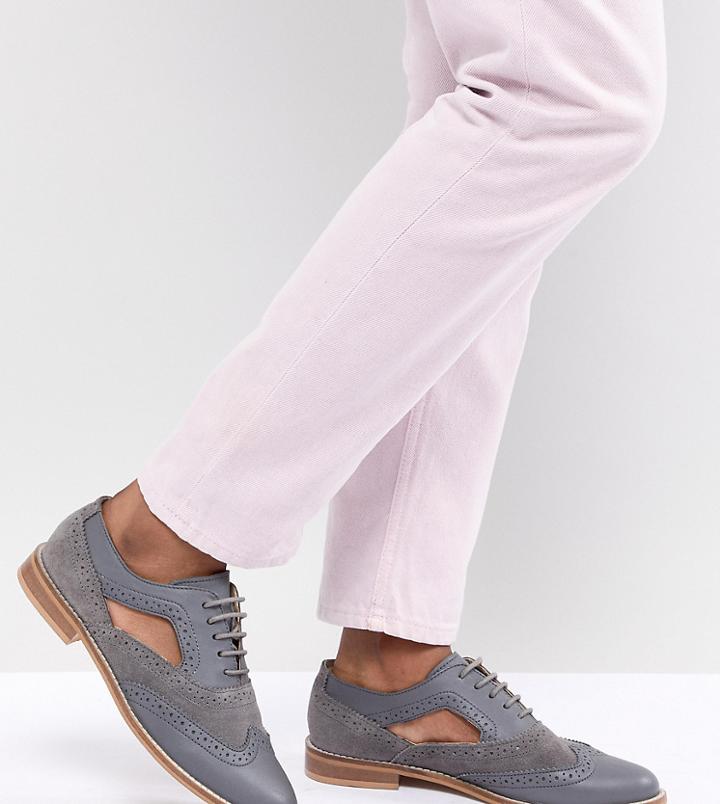 Asos Design Milton Leather Flat Cut Out Brogue - Gray