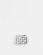 Topshop Signet Ring In Silver With Pave Quilt