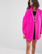 Asos Textured Coat With Puff Sleeve - Pink