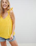 Asos Swing Tank With Tie Shoulder In Broderie - Red