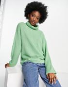 Asos Design Sweater In Rib With High Neck In Sage-green