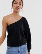 Asos Design Sweatshirt With One Shoulder And Full Sleeve - Black