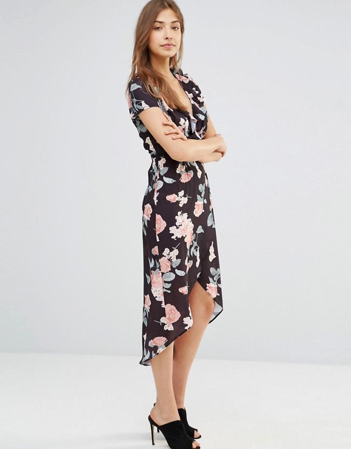 Oh My Love Frill Wrap High Low Hem Dress - Dusky Vintage Rose