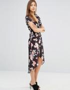 Oh My Love Frill Wrap High Low Hem Dress - Dusky Vintage Rose