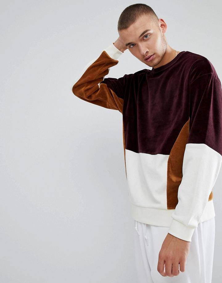 Asos Oversized Velour Color Block Sweatshirt - Red