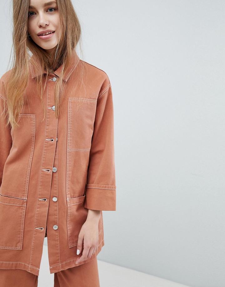 Pull & Bear Two-piece Denim Jacket In Terracota - Brown