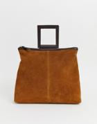 Asos Design Suede Tote Bag With Square Handle Detail - Brown
