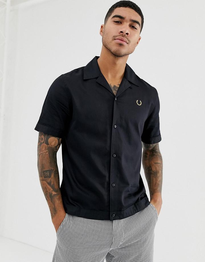 Fred Perry X Miles Kane Revere Collar Short Sleeve Shirt In Black - Black