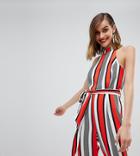 River Island Halter Neck Striped Jumpsuit - Red