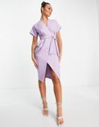 Closet London Kimono Wrap Dress In Lilac-purple