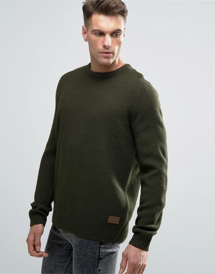 Threadbare Waffle Knit Sweater - Green