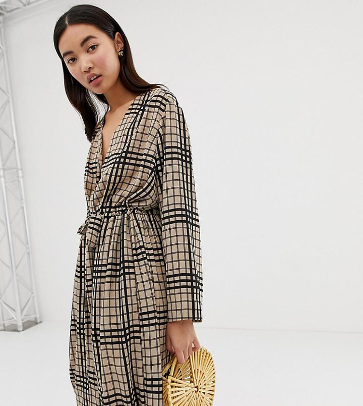 Weekday Midi Dress With Tie Waist In Check Print-multi