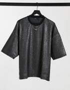 Asos Design Oversized T-shirt In Embossed Croc In Black