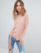 Asos Wrap Sweater In Rib With Tie - Pink